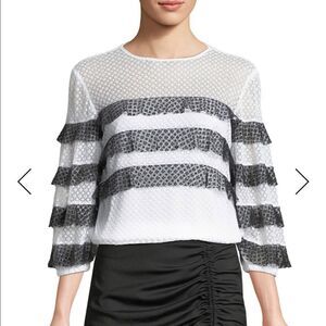 NWOT MILLY Gabriella Mesh Tiered Stripe Top Medium